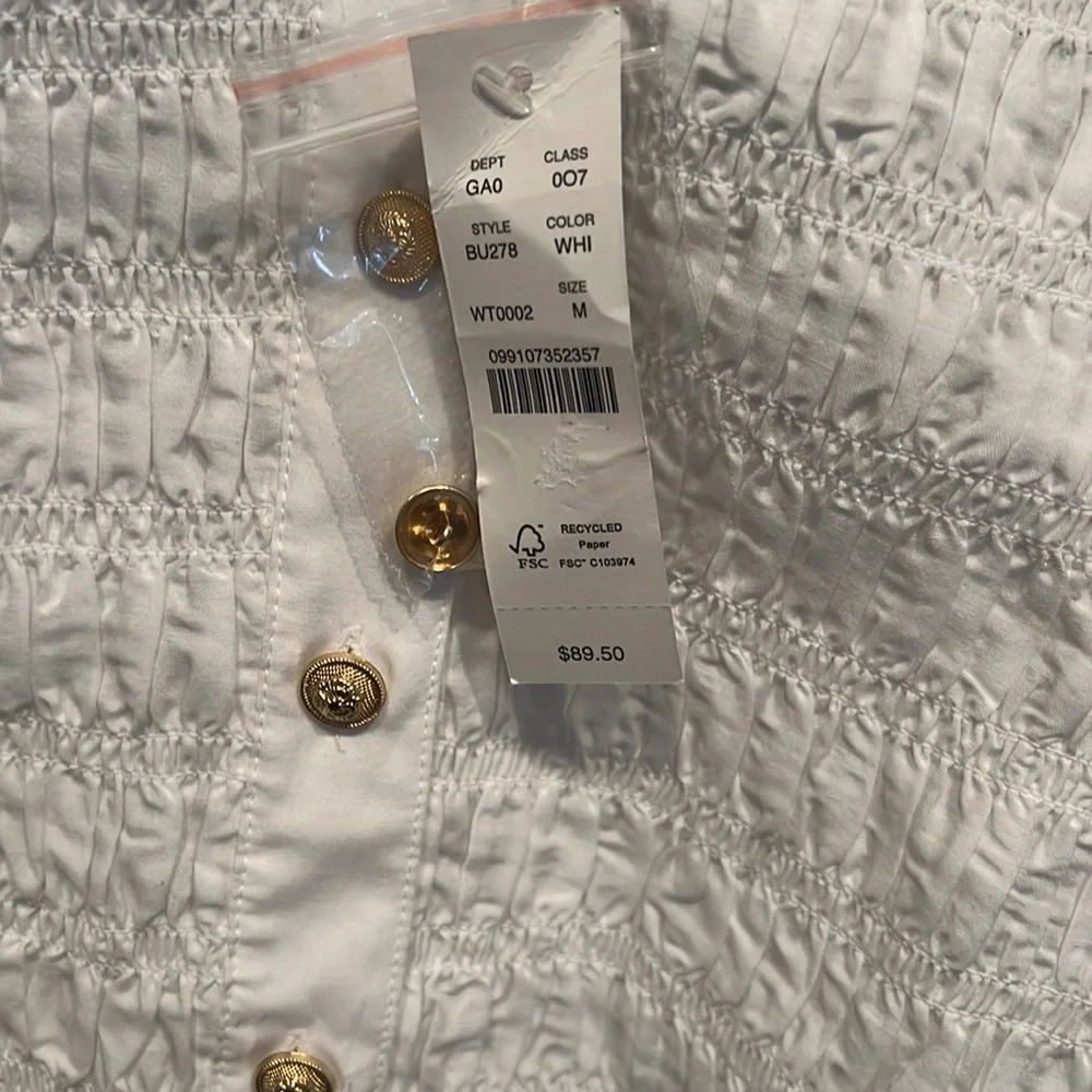 J. Crew Smocked Button-Up Shirt in White Cotton Voile - Picture 4 of 4